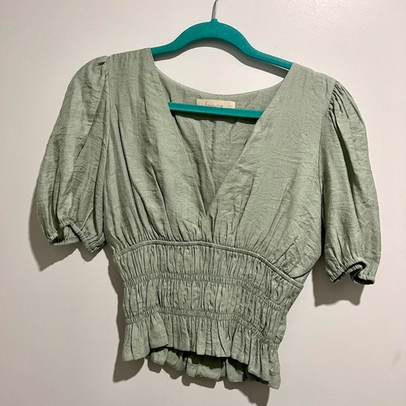 Nordstrom Ruched Balloon Sleeve Short Sleeve V Neck - Picture 2 of 4